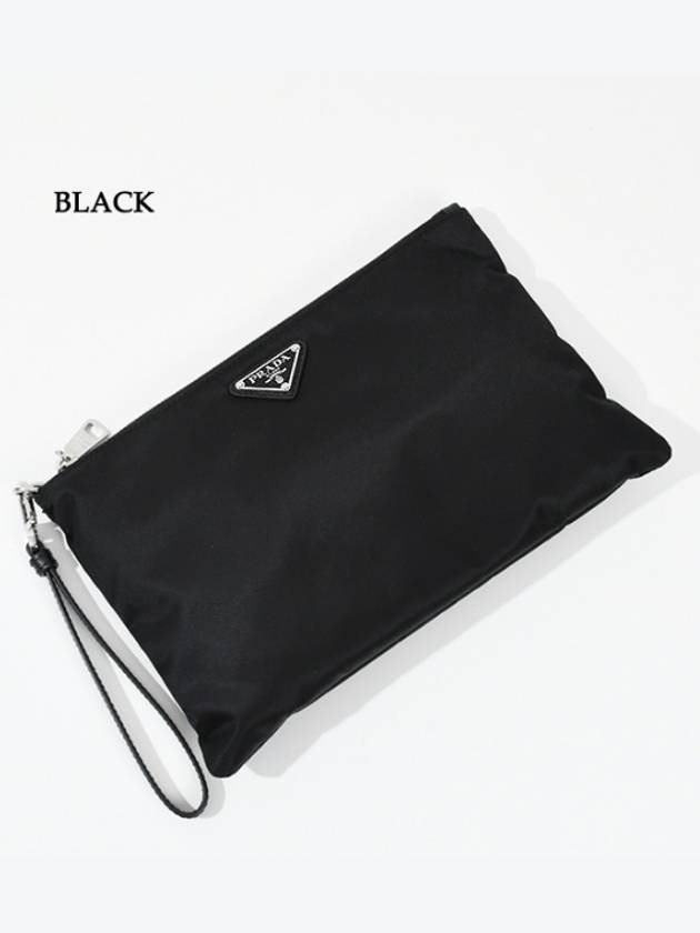 Re-Nylon and Saffiano Leather Clutch Bag Black - PRADA - BALAAN 3