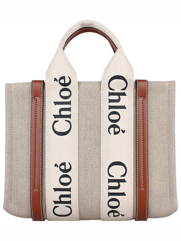 Woody Small Canvas Tote Bag White Brown Beige - CHLOE - BALAAN 6