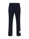 Seersucker Loopback 4 Button Vent Straight Pants Navy - THOM BROWNE - BALAAN 2