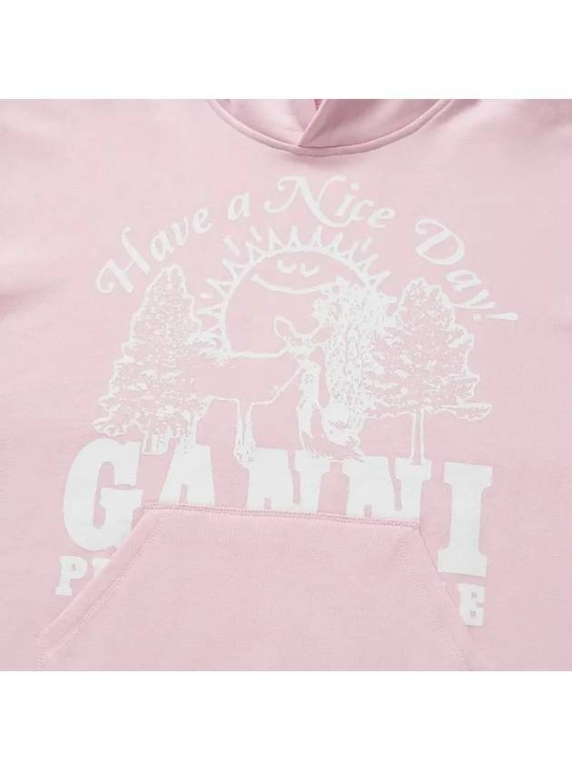 Women's Logo Print Organic Cotton Hoodie Pink - GANNI - BALAAN 4