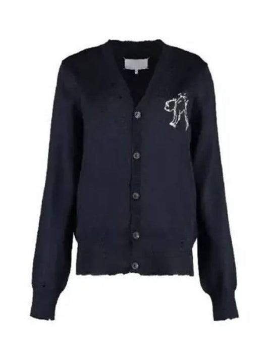 Embroidered Logo Wool Cardigan Navy - MAISON MARGIELA - BALAAN 2