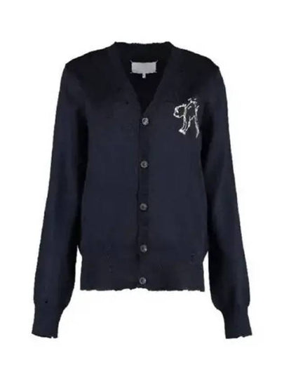 Embroidered Logo Wool Cardigan Navy - MAISON MARGIELA - BALAAN 2