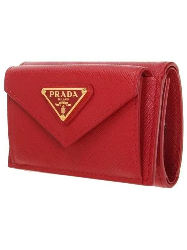 Triangular Logo Saffiano Mini Bicycle Wallet Red - PRADA - BALAAN.