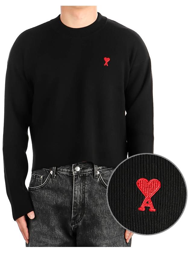 Red ADC Chain Stitch Heart Logo Knit Top Black - AMI - BALAAN 2