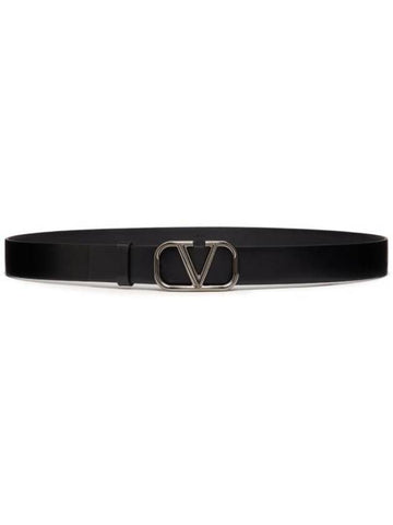 V Logo Leather Belt Black - VALENTINO - BALAAN 1