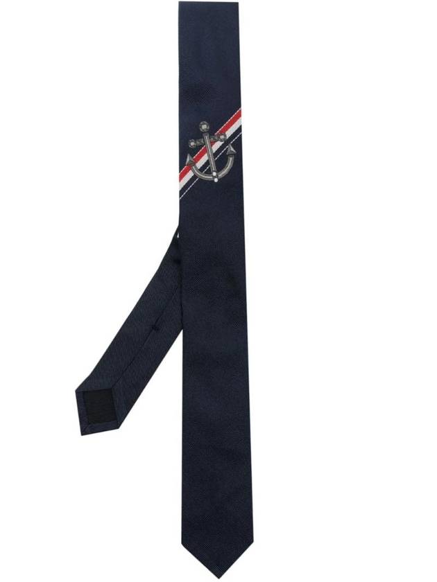 Anchor Print Silk Tie Navy - THOM BROWNE - BALAAN 1