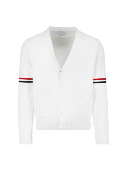 Milano Stitch Sprite Armband Cotton V-neck Cardigan White - THOM BROWNE - BALAAN 2