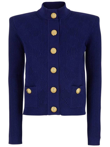 Blue Cardigan With High Neck And Jewel Buttons In Viscose Blend Woman - BALMAIN - BALAAN 1