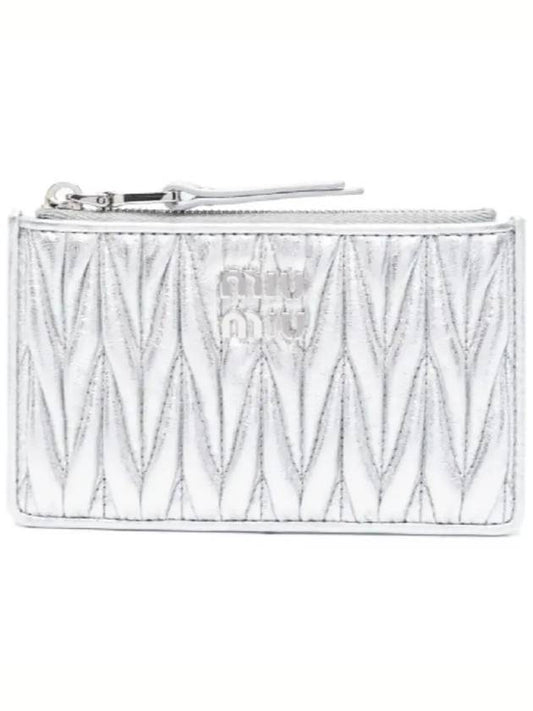 Matelasse Leather Envelope Card Wallet Silver - MIU MIU - BALAAN 2