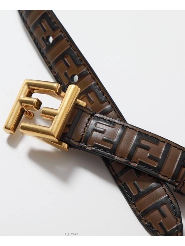 FF Square Stud Buckle Leather Belt Brown - FENDI - BALAAN 4