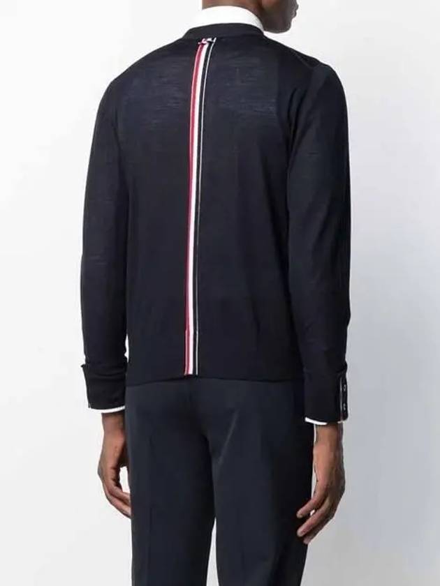 Men's Navy Classic Three-Stripe Backstripe Wool Cardigan - THOM BROWNE - BALAAN 6