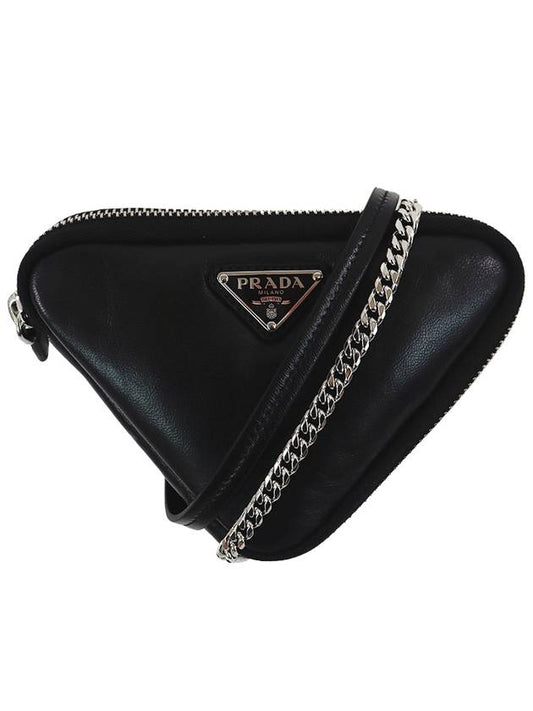 Saffiano Triangle Mini Pouch Crossbody Bag Black - PRADA - BALAAN.