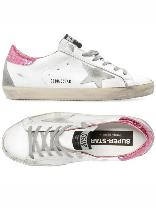 Women's Suede Superstar Glitter Pink Tab Leather Low Top Sneakers White - GOLDEN GOOSE - BALAAN 2