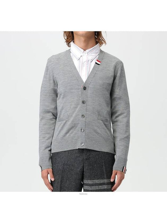 Men's Jersey Stitch V-Neck Cardigan Light Grey - THOM BROWNE - BALAAN 2