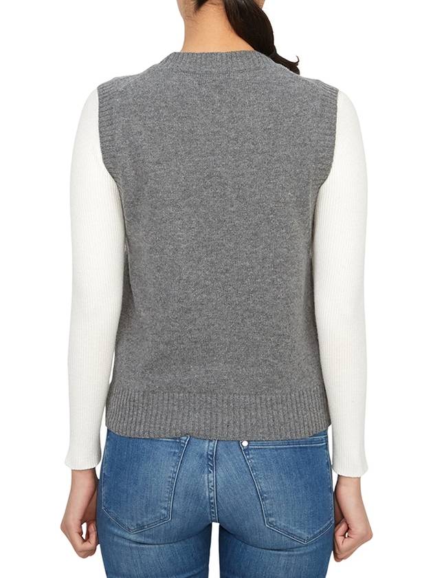 Logo Graphic Crew Neck Wool Knit Vest Grey - GANNI - BALAAN 4