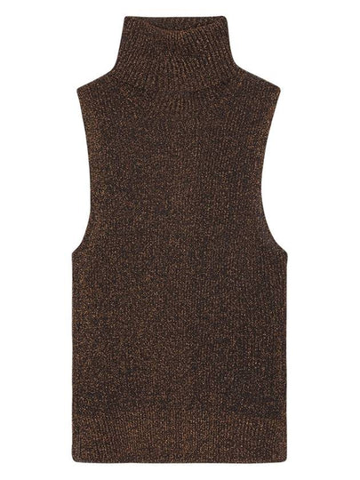 Sparkle Rib Sleeveless Turtleneck Brown - GANNI - BALAAN 2