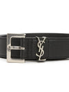 Grained Leather Silver Monogram Belt Black - SAINT LAURENT - BALAAN 6