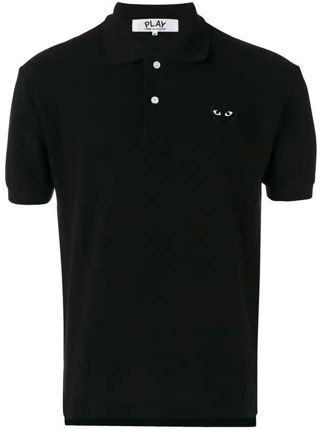 Men's Black Heart Waffen Short Sleeve Polo Shirt Black - COMME DES GARCONS - BALAAN.