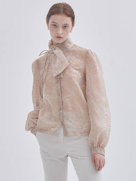 neck variation scarf detail organza blouse beige - LIE - BALAAN 2