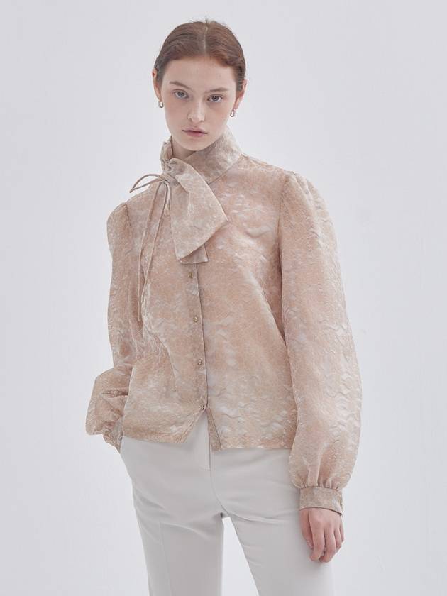 Neck Modified Scarf Detail Organza Blouse Beige - LIE - BALAAN 2