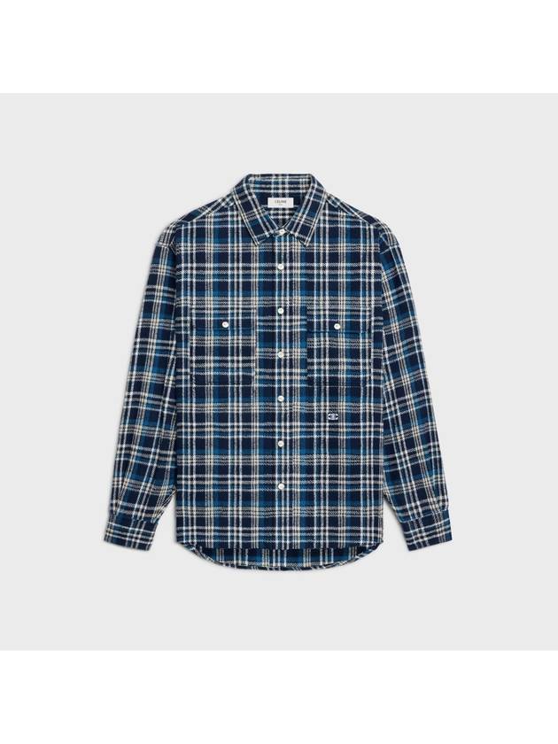 Loose Lumberjack Check Cotton Long Sleeve Shirt Navy - CELINE - BALAAN 2