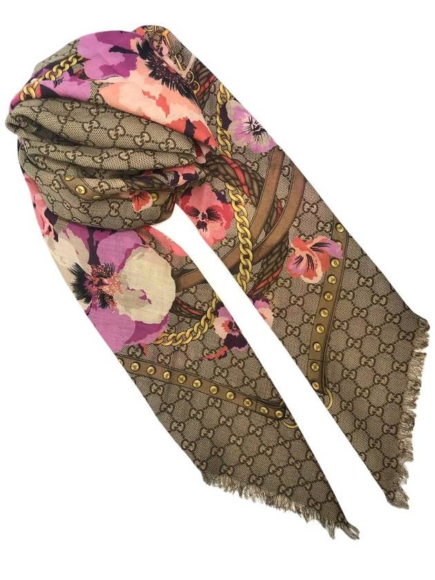 GG Flower Square Shawl Wool Muffler Pink - GUCCI - BALAAN 2