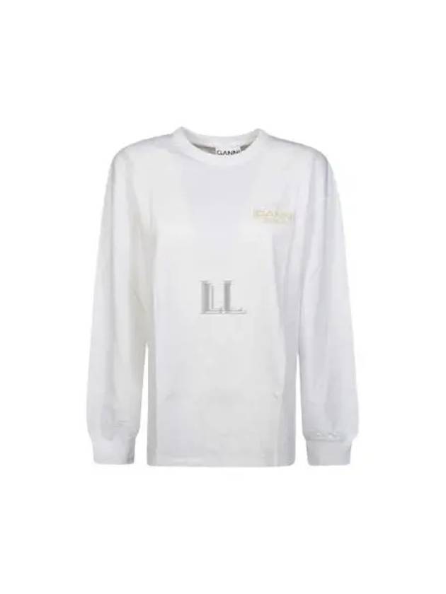 Logo Print Cotton Long Sleeve T-Shirt White - GANNI - BALAAN 2