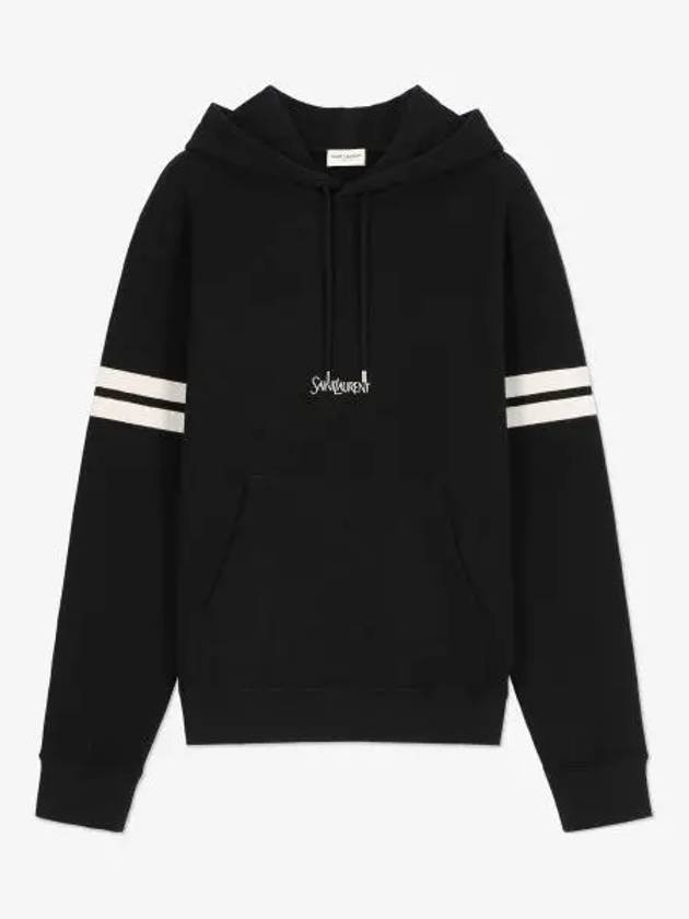 Embroidered Logo Hoodie Black - SAINT LAURENT - BALAAN 2