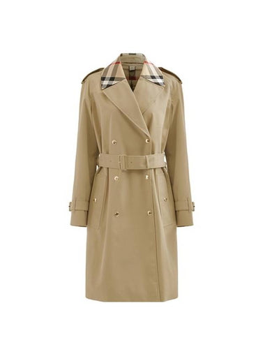 Women's Check Trim Cotton Gabardine Waterloo Trench Coat Beige - BURBERRY - BALAAN 1