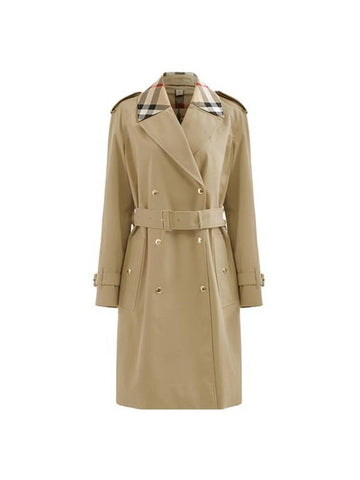 WoMen's Check Trim Cotton Gabardine Waterloo Trench Coat Beige - BURBERRY - BALAAN 1