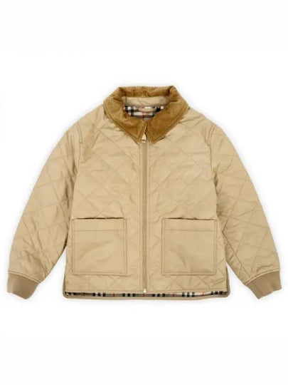 Kids Corduroy Collar Diamond Quilted Jacket Beige - BURBERRY - BALAAN 2