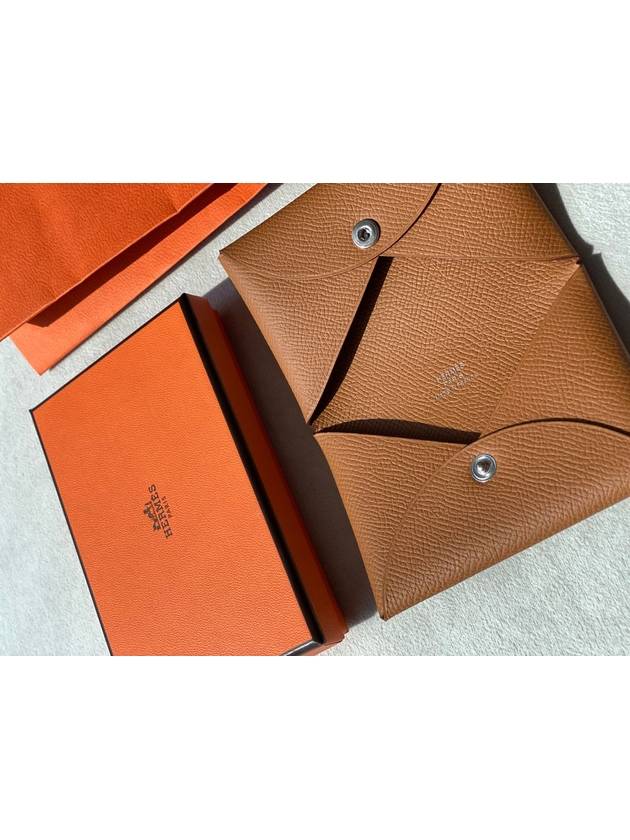 Calvi Epsom Palladium Hardware Card Wallet Gold - HERMES - BALAAN 5