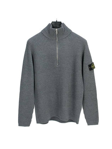 Logo Patch Wool Half Zip-up Knit Top Grey - STONE ISLAND - BALAAN 1