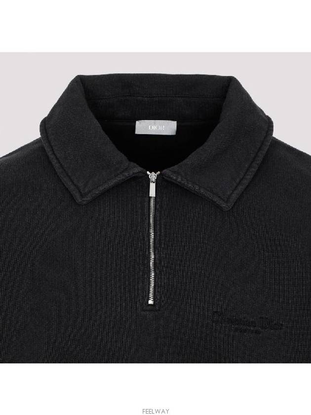 Logo Half Zip-up Oversized Long Sleeve Polo Shirt Black - DIOR - BALAAN 3