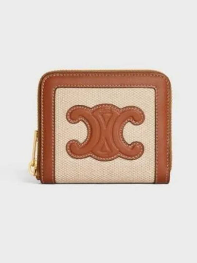 Compact Zipper Cuir Triomphe Textile Calfskin Coin Wallet Natural Tan - CELINE - BALAAN 2