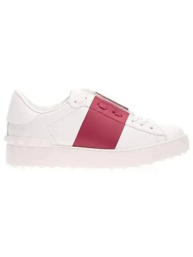 Rockstud Hidden Open Band Low Top Sneakers White Burgundy - VALENTINO - BALAAN 1