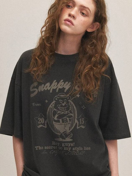 Snappy Bear Pigment Short Sleeve T-Shirt Smoke Black - CPGN STUDIO - BALAAN 2