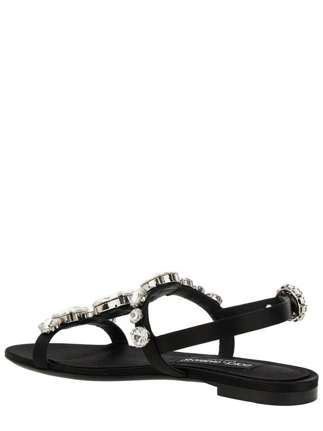 Black Sandals With Embroidered Stones Decorations In Satin Woman - DOLCE&GABBANA - BALAAN 5