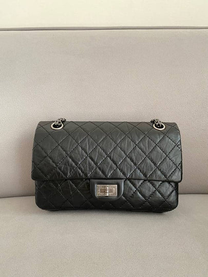 255 Chain Vintage Calfskin Ruthenium  Medium Flap Shoulder Bag Black - CHANEL - BALAAN 2