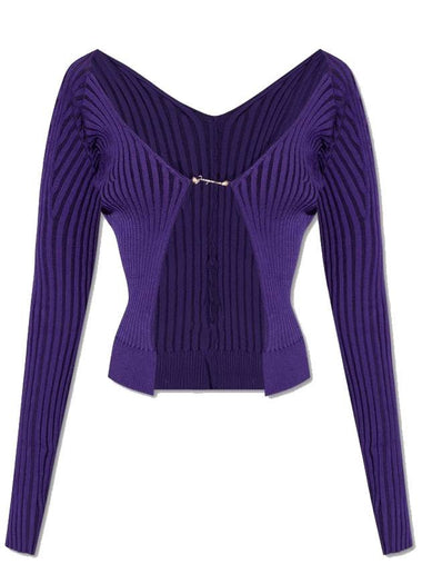 La Maille Pralu Longue Micro Charm Logo Cardigan Purple - JACQUEMUS - BALAAN 1