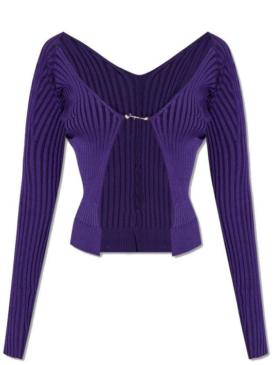 La Maille Pralu Longue Micro Charm Logo Cardigan Purple - JACQUEMUS - BALAAN 1