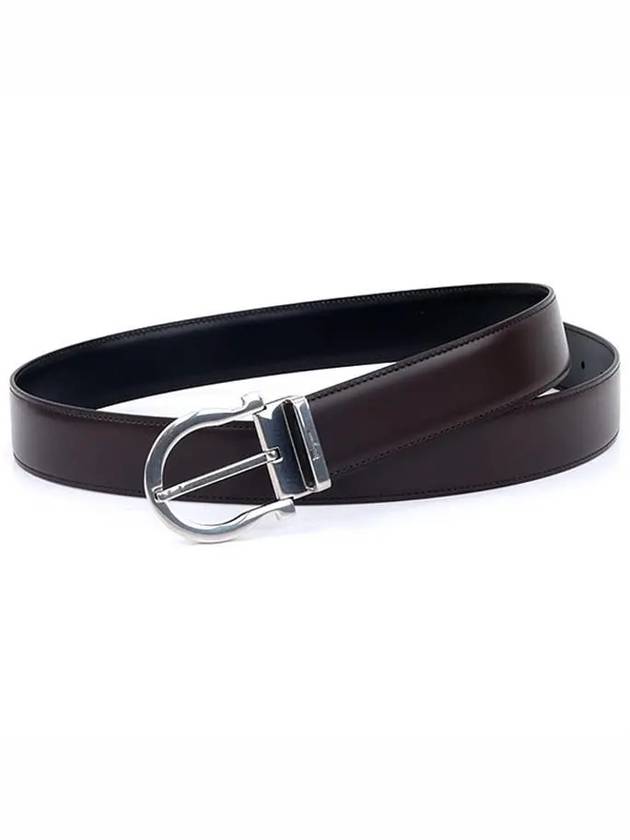 Salvatore Men's Gancini Reversible Leather Belt Tamarind Black - SALVATORE FERRAGAMO - BALAAN.