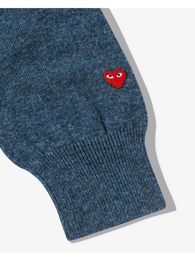 Small Red Heart Wappen V-Neck Wool Knit Top Navy - COMME DES GARCONS - BALAAN 3