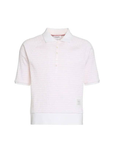 Stripe Knit Short Sleeve Polo Shirt Light Pink - THOM BROWNE - BALAAN 1