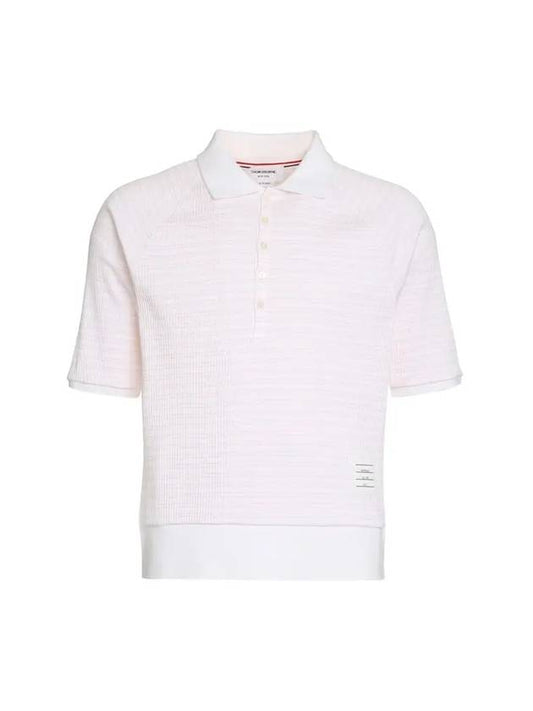 Dual Rep Stripe Short Sleeve PK Shirt White - THOM BROWNE - BALAAN.