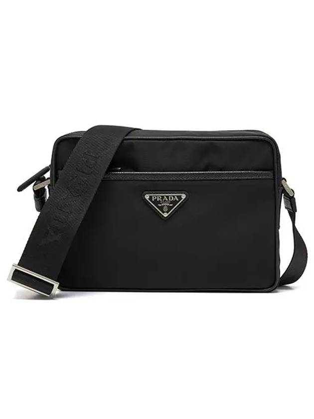 Re-Nylon Saffiano Leather Triangle Logo Cross Bag Black - PRADA - BALAAN 2