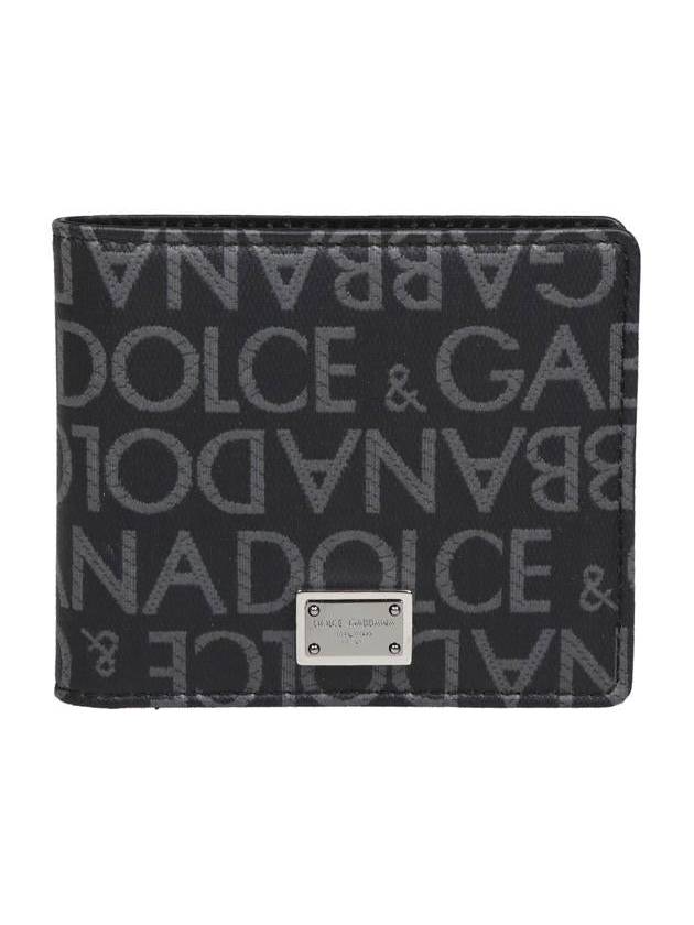 Logo Jacquard Fabric Half Wallet Grey - DOLCE&GABBANA - BALAAN 2