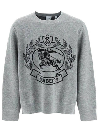 Men's Irving Logo Print Crew Neck Wool Knit Top Grey - BURBERRY - BALAAN 2