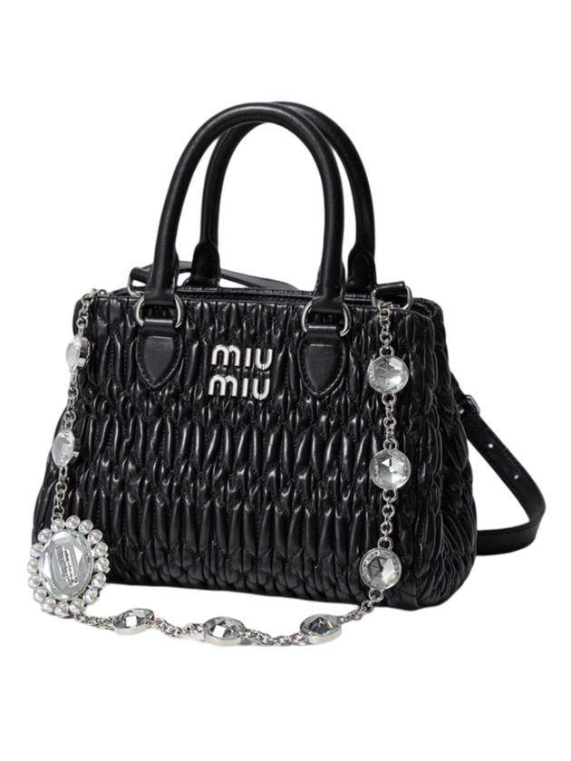 Logo Crystal Nappa Leather Tote Bag Black - MIU MIU - BALAAN 1