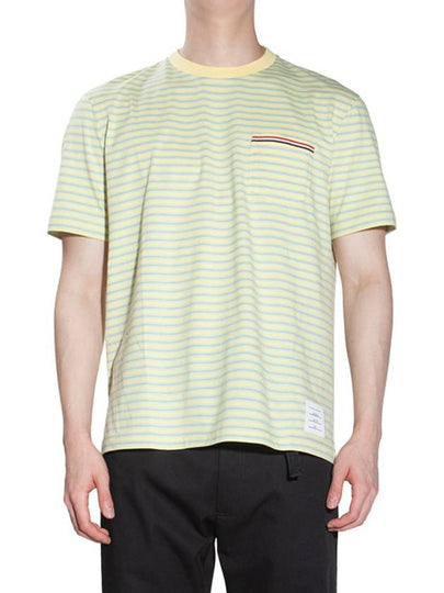 Striped Jersey Pocket Short Sleeve T-Shirt Green Yellow - THOM BROWNE - BALAAN 2